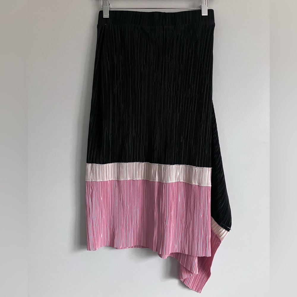 ALFANI Black, Blush & Ivory Asymmetrical Wrap Detail Pleated Midi Skirt Size S - Picture 5 of 9